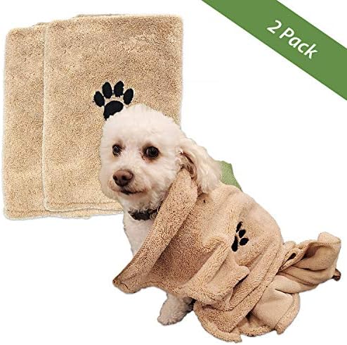 זליקה מגבות ייבוש אמבט לכלבים / מגבות מקלחת סופגות במיוחד לכלבים קטנים לחיות מחמד | מגבת כלבים חומה בהירה חמודה